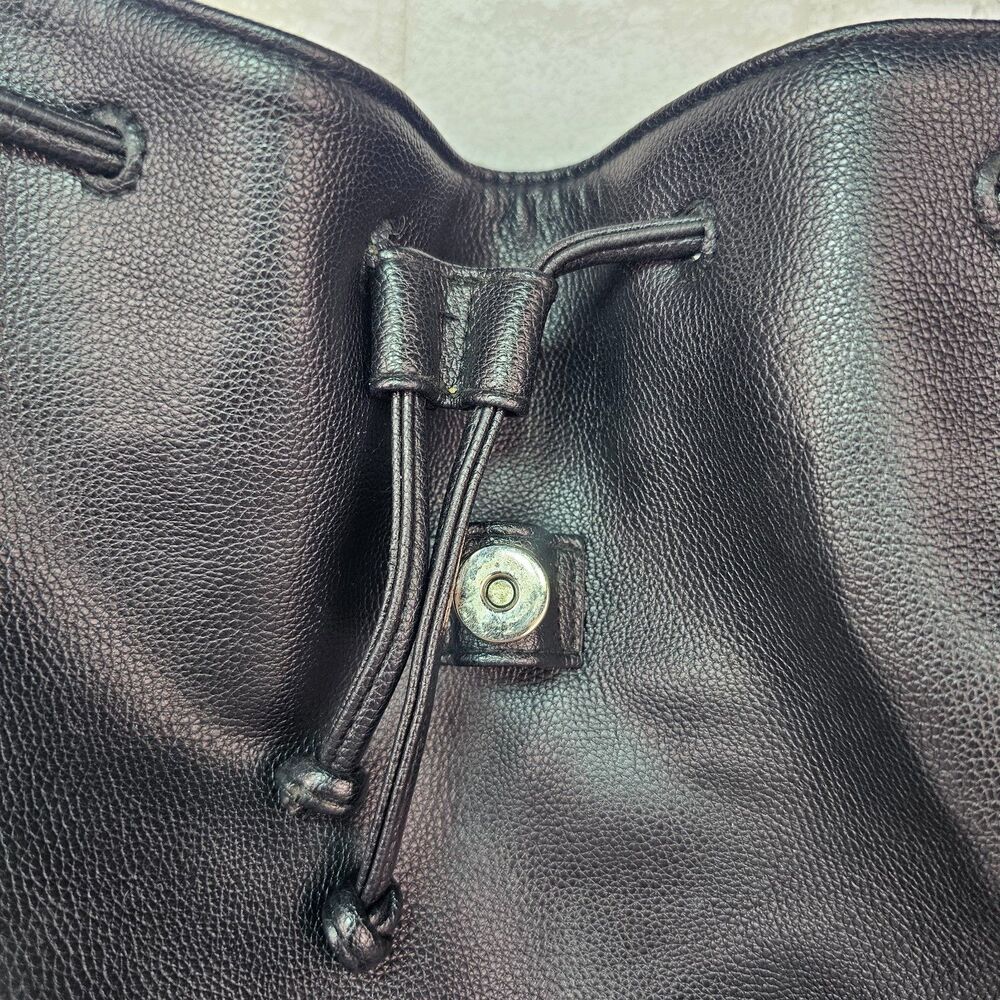 Victoria's Secret Backpack Black Faux Leather Drawstring Flap Purse 2016 Large - Picture 3 of 11